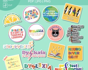 Dyslexia Printable Stickers, Neurodiversity Digital Stickers, Mental Health Sticker Set, ADHD Autism Special Education Teacher Gifts