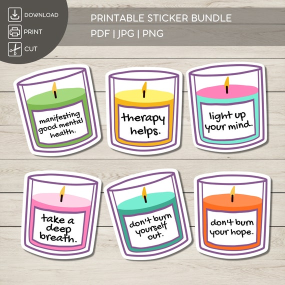 Mental Health Candle Stickers: Self-Care Planner Stickers (Digital Download)