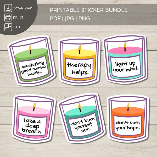 Mental Health Stickers - Candles, Digital Self-Care Stickers, Mental Health Planner Stickers, Positive Affirmation Digital Planner Stickers