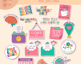 Mentale Gesundheit Sticker Set: Self-Care Journaling (Digitaler Download)