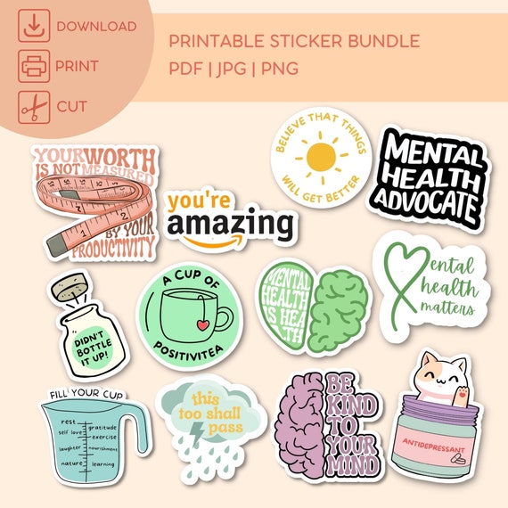 Printable Mental Health Stickers Psychology Stickers Etsy