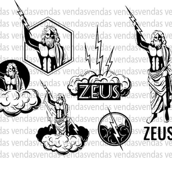 Zeus Greek God of Sea , god of lightning, Antique Illustration SVG Kit, Greek statue Svg, Antique Statue Illustrations in SVG, Antique