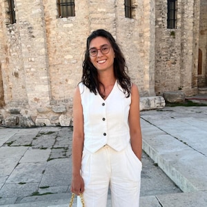 Schickes zweiteiliges Leinenset: Elegante Weste & Hose mit weitem Bein für den Sommer, lässiges Button-Up-Sleeveless-Westenset, elegantes Designerset