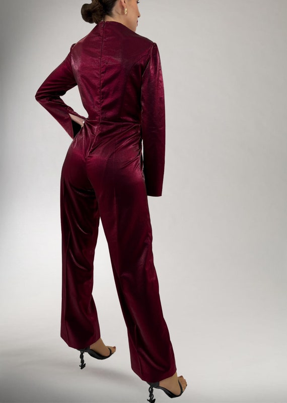 Luxurious Jumpsuit Made Of Shimmering Brocade, Cocktail Party Long Elegant Jumpsuit, Special Occasion Modern Feminine Wide-Leg Jumpsuit
