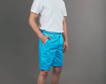 Heren korte regular fit broek, katoenen zomer handgemaakte shorts, unieke designer broeken, mod shorts, dubbele pocket shorts, slow fashion shorts