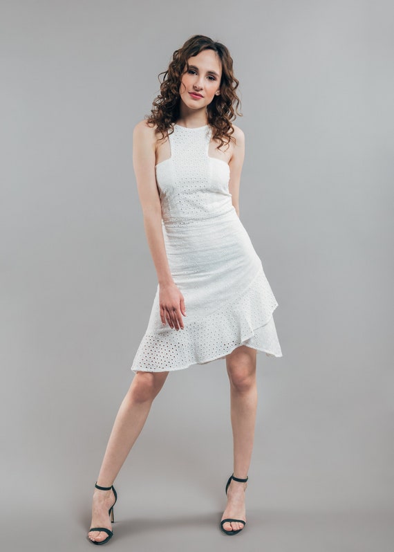 Elegant White Handmade Cotton Dress - Perfect for Summer Strolls, Asymmetrical Summer Dress - Handcrafted with Love for the Stylish Woman