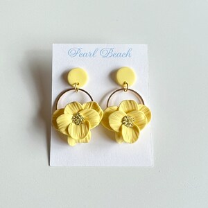 Handmade Yellow Flower Hoop Earrings: Lightweight Polymer Clay