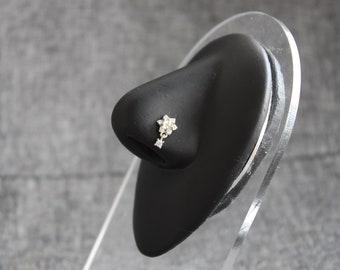 Dainty Flower Silver Nose Ring, Dangle Nose Ring, Surgical Steel,  20G, L Shaped, Nose Piercing Jewelry, Cool Unique Statement Body Jewelry