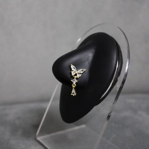Madame Butterfly Nose Ring, Large CZ, Gold Nose Ring, Surgical Steel, 20G, L Shaped, Nose Piercing Jewelry, Unique Statement Body Jewelry