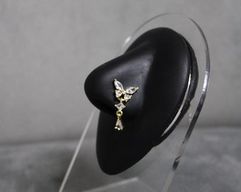 Madame Butterfly Nose Ring, Large CZ, Gold Nose Ring, Surgical Steel, 20G, L Shaped, Nose Piercing Jewelry, Unique Statement Body Jewelry