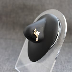 Flower Girl Nose Ring | Dangle, Gold Nose Rings | Surgical Steel | 20G | S bend | Nose Piercing Jewelry | Statement Body Jewelry