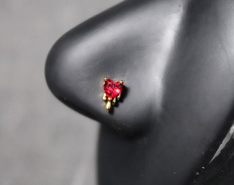 Herz Melt, Gold Nasenring, CZ Nasenstecker, Chirurgenstahl, 20G, L Förmig, Nase Piercing Schmuck, Statement Körperschmuck
