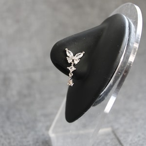 Anello da naso Madame Butterfly, grande zirconia cubica, anello da naso in argento, acciaio chirurgico, 20G, a forma di L, gioiello per piercing al naso, gioiello per il corpo unico e distintivo