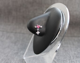Heart Struck Nose Ring | Silver, Dangle Nose Rings | Surgical Steel | 20G | L bend | Nose Piercing | Dainty Unique Statement Jewelry