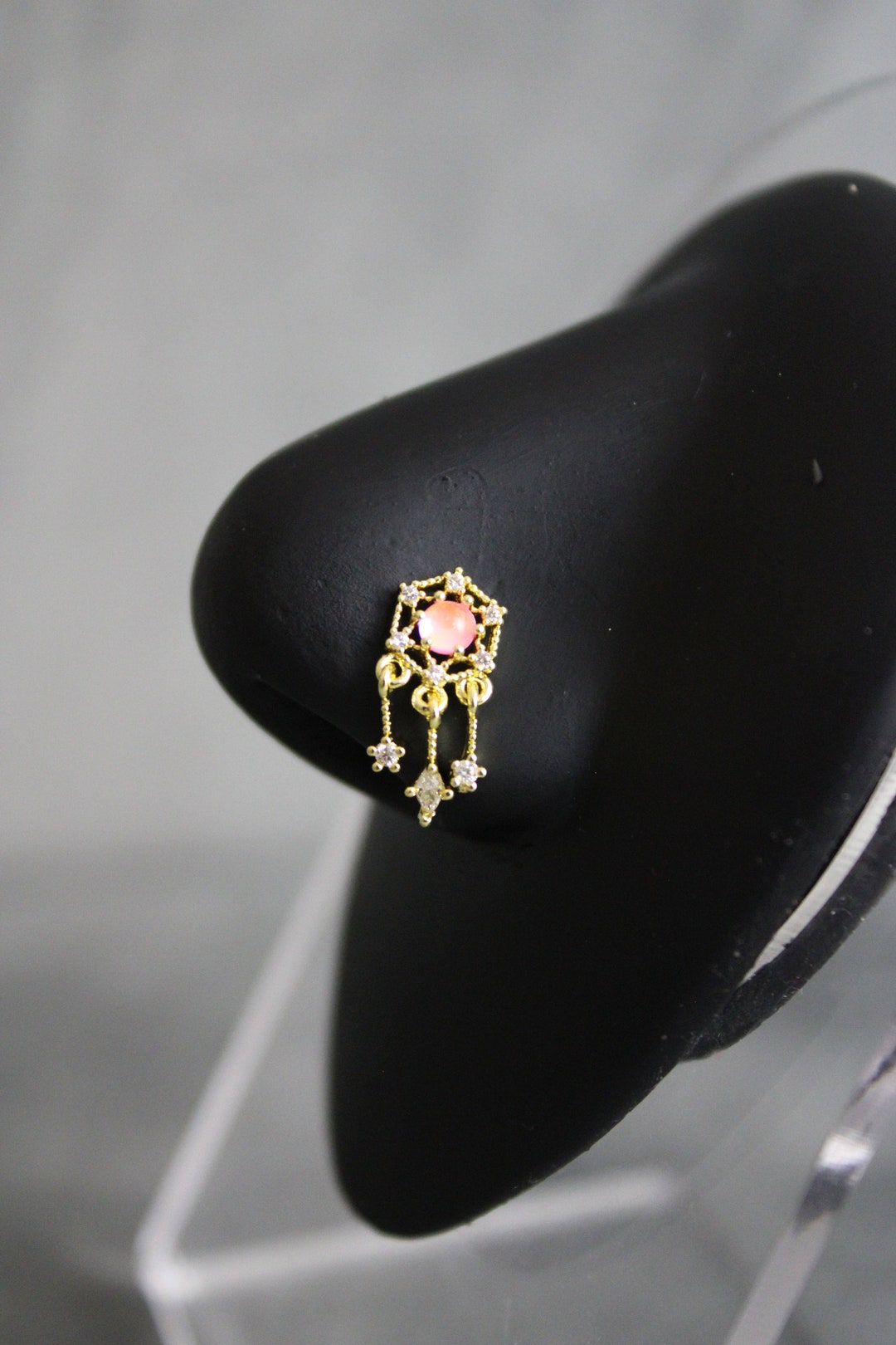 Pink Dream Catcher Nose Ring, Dangle Nose Rings, Surgical Steel, 20G, L