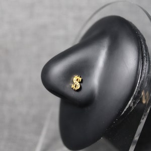 Money Sign Nose Ring, Gold Dollar Sign Nose Rings, Surgical Steel, 20G, L bend, Nose Piercing, Unique Statement Jewelry