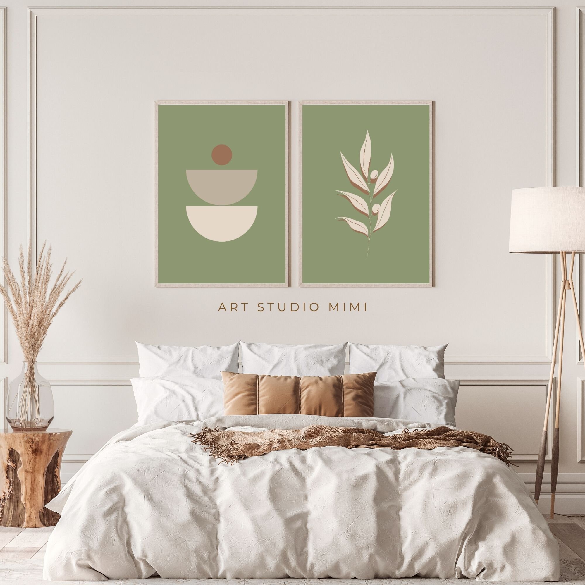 Boho Sage Green Wall Art Set of 3 Prints, Green Prints Wall Art