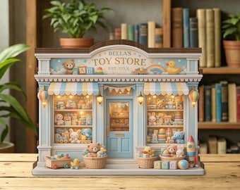 Personalized Toy Store Wooden Block Sign, Miniature Kids Shop Decor, Custom Nursery Shelf Display, Pastel Playroom Decor