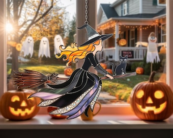 かわいいUFO猫の窓ステンドグラス画 - 宇宙と空飛ぶ猫の楽しい