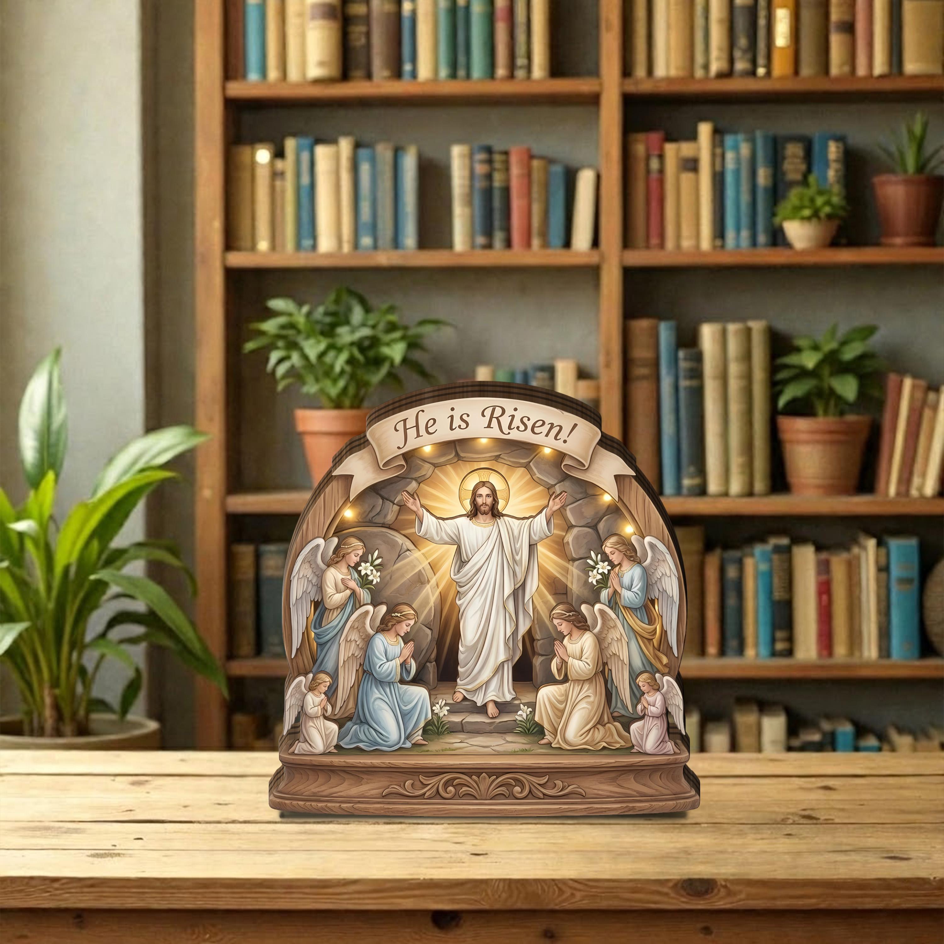 He is Risen Wooden Block Decor, Resurrection of Jesus Christian Art