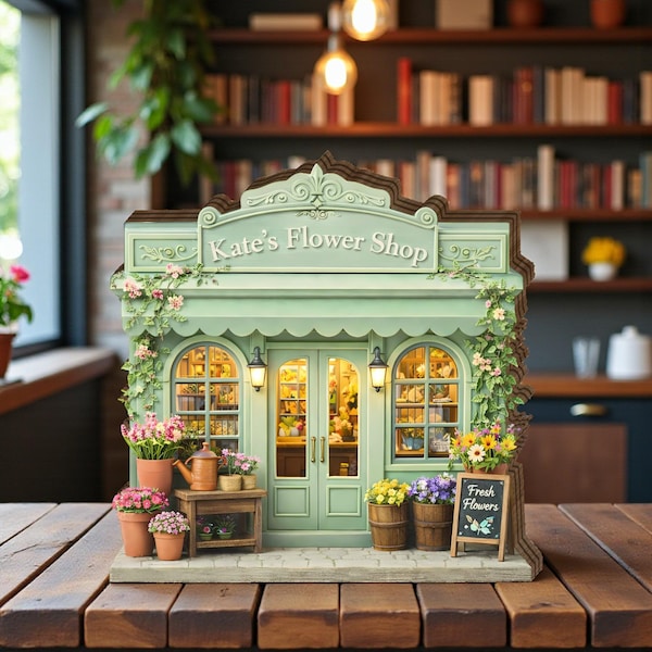 Personalized Wooden Flower Shop Block, Cottagecore Floral Decor