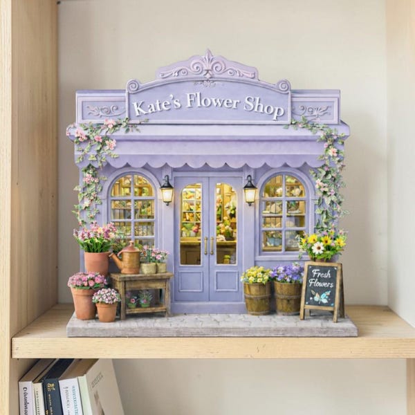 Personalized Flower Shop Wooden Block Decor, Cottage Floral Storefront Sign, Spring Shelf Decor, Bookish Table Accent,Gift for Flower Lovers