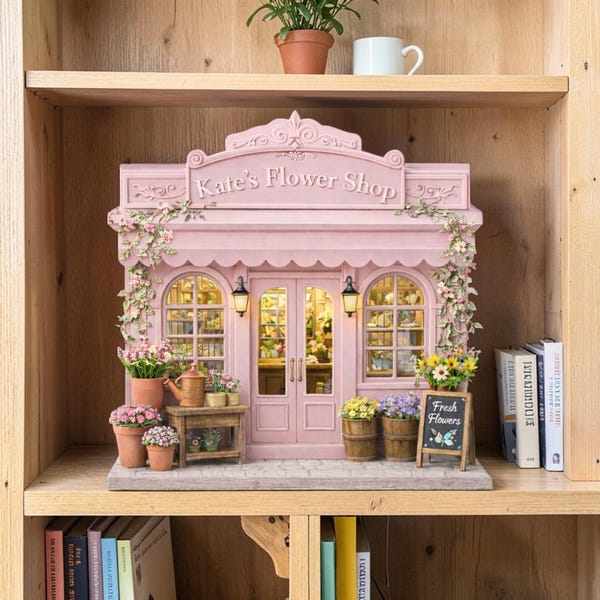 Personalized Flower Shop Wooden Block Decor, Cottage Floral Storefront Sign, Spring Shelf Decor, Bookish Table Accent,Gift for Flower Lovers