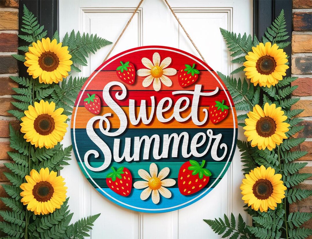 Summer Door Hanger Sweet Summer Sign With Strawberries and Daisies ...