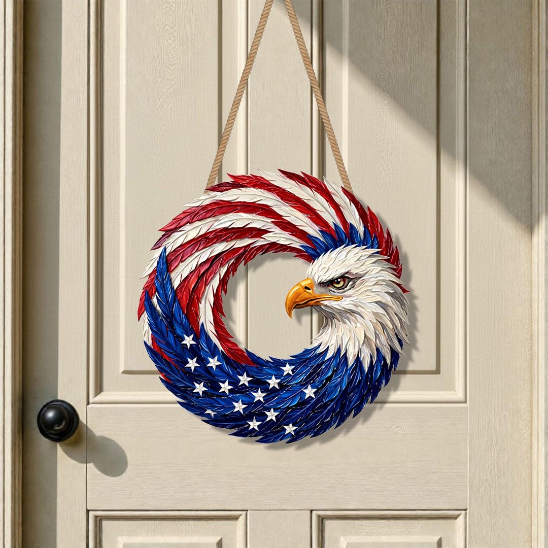 American Flag Eagle Wreath for Front Door Patriotic 2D Flat Door Hanger ...