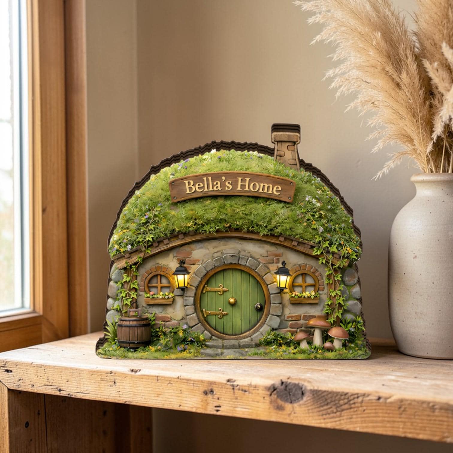 Handmade Moss Roof Stone Cottage, Whi...