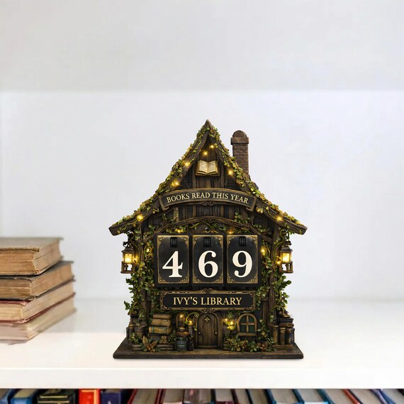 Personalized Wooden Book Tracker, Books Read This Year Counter, Fairy House Library Decor, Reading Tracker Gift