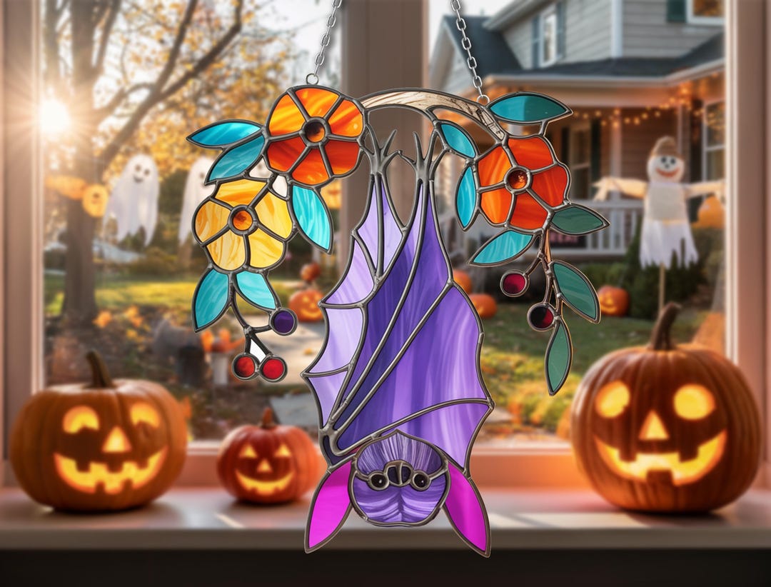 吊り下げ式コウモリステンドグラスサンキャッチャー - かわいい