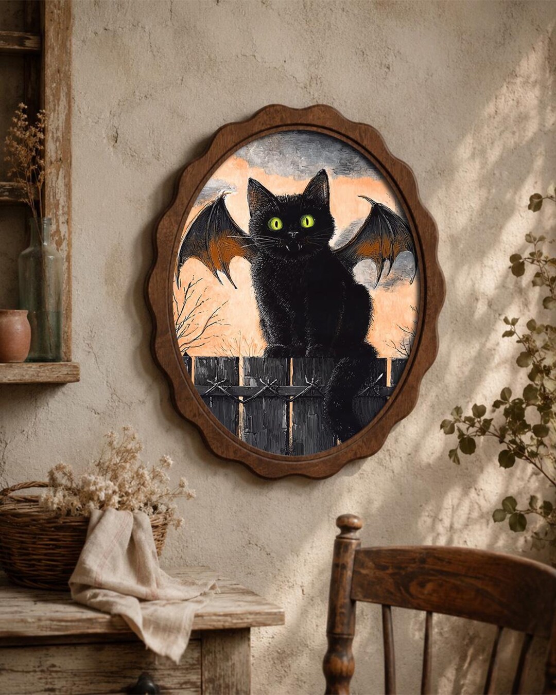 Vampire Cat Wall Art, Gothic Black Cat Halloween Decor, Spooky ...
