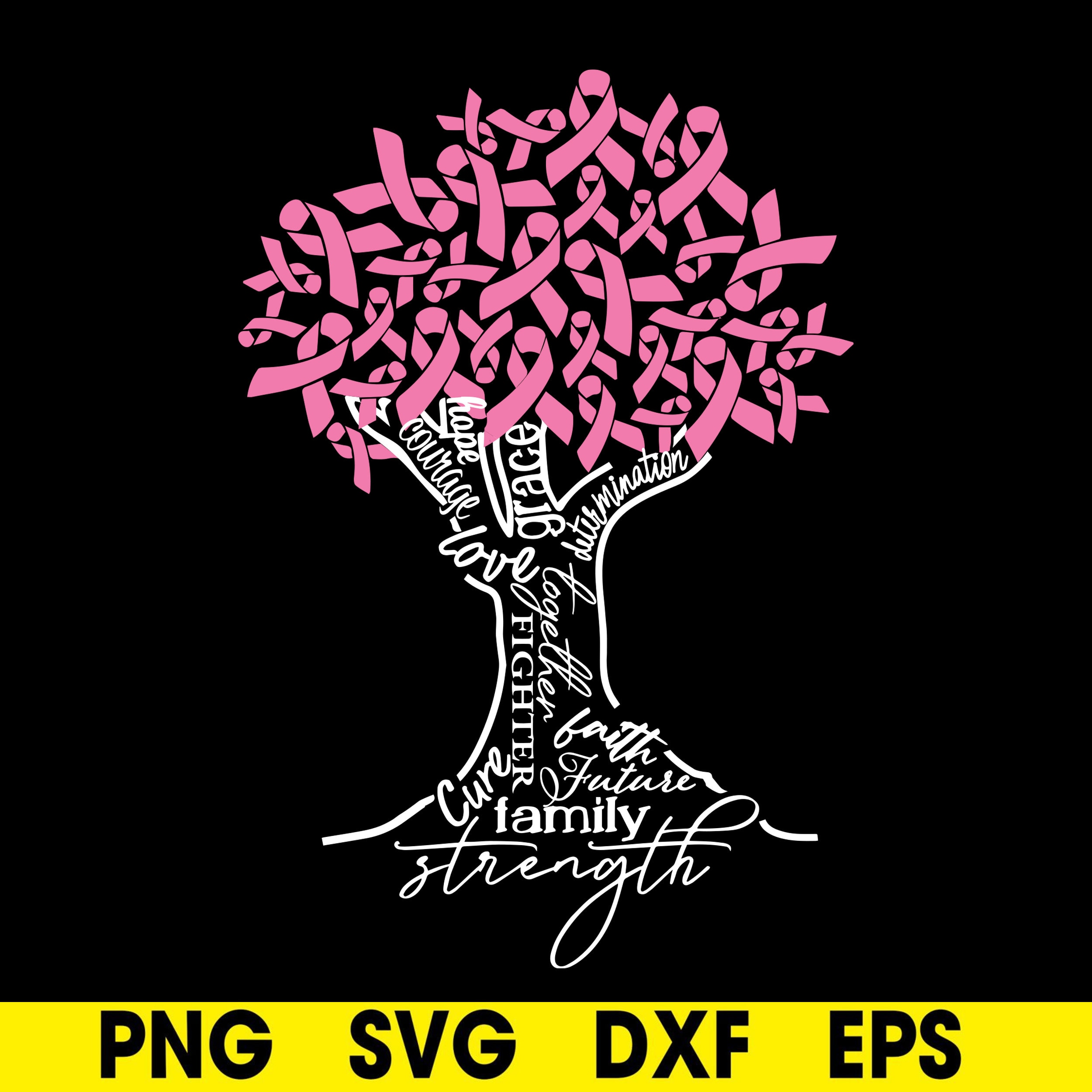 Pink Ribbon Tree Svg, Pink Cancer Svg, Breast Cancer Svg, Pink Ribbon ...