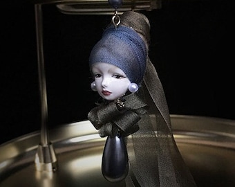Girl with a Pearl Earring Handmade Cute Dolls Earrings Spooky Doll for Gift Dark Art Doll Exquisite Doll Design Gift Doll