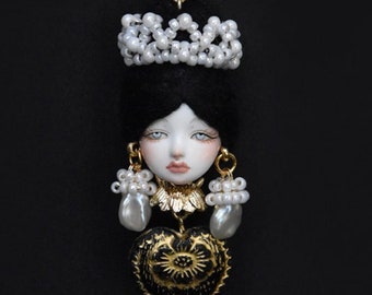 Cosette II Handmade Baroque Style Doll Earrings, OOAK Doll, Handcrafted Art Dolls, Custom Doll Dollhouse Miniatures Victorian doll Tiny doll