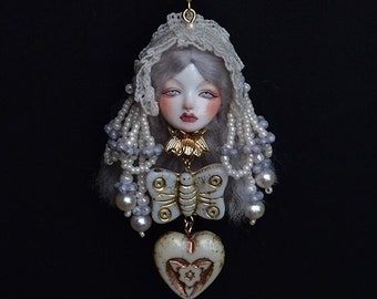Lolita IV Creepy Cute Doll Earrings/Brooch: Handmade Oddities and Gothic Curiosities