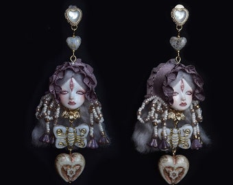 Lolita V Handmade Retro Art Doll Pendant, Custom Doll Earrings, Gothic Jewelry, Cute Doll Gothic Curiosities, ooak dolls