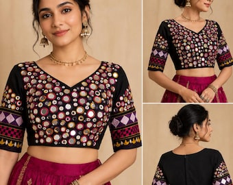 Handmade Mirror Work Blouse | Navratri Choli,  Threadwork Top