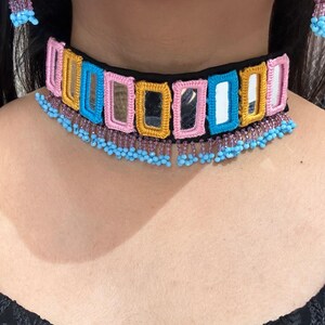 Multicolor Mirrorwork Choker Necklace Set With Earrings, Festival Jewelry Set, Navratri Jewelry, Boho Indian Jewelry, Ethnic Choker Jewelry