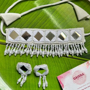 Set of 3 Designs Mirrorwork Choker with Earrings, Navratri Jewelry, Indian Kutch Mirror work Choker, Mirrorwork Choker Necklace Daily use