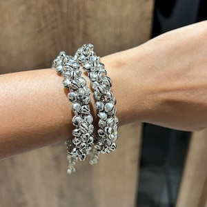 Navratri Oxidized Bangles Set | Free Size Dandiya Bangles for Navratri | Tribal Ghungroo Bracelet Pair (2 Pcs) | Free size, Fully adjustable