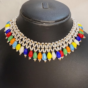 Colorful Beaded Necklace and Earring Set for Navratri | Handmade Multicolor Jewelry | Garba Dandiya Choker Set | Ethnic Daily Use Jewelry