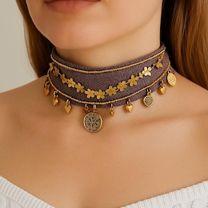 Denim Upcycled Denim Choker Necklace | Eco-Friendly Fashion | Statement Jewelry with Charms | Sustainable Gift Idea | Zero Waste Fashion