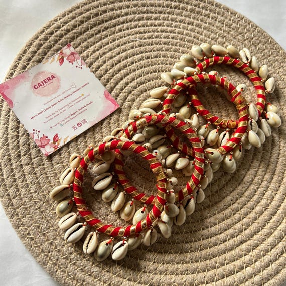 Cowrie Shell Bracelet Set of 4: Boho Ethnic Kada, Haldi Mehndi Jewelry