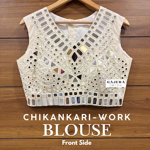 Handmade Chikankari Mirrorwork Blouse: Kutchi Embroidery, Navratri Outfit