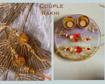 Resin Rakhi for bhaiya and bhabhi, rakhi for brother, couple rakhi, rakhi for bhai bhabhi, embroidery rakhi, Indian rakhi, handmade rakhi