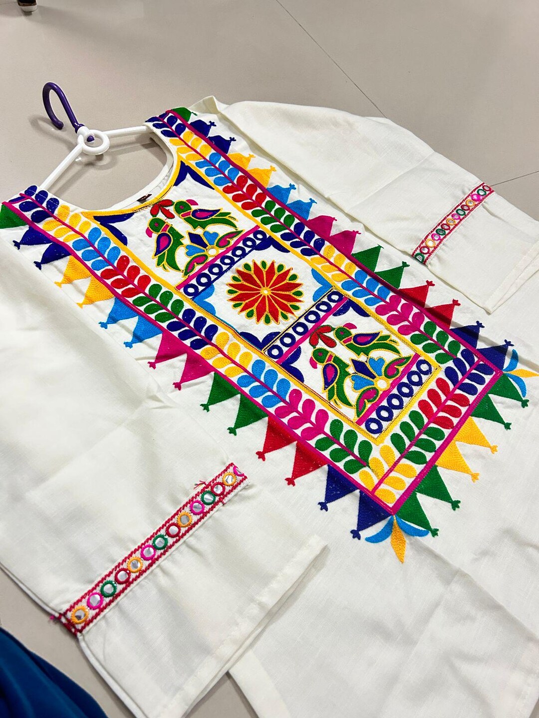 Embroidered Parrot Kurta: Handcrafted Indian Cotton Navratri Dress - Etsy