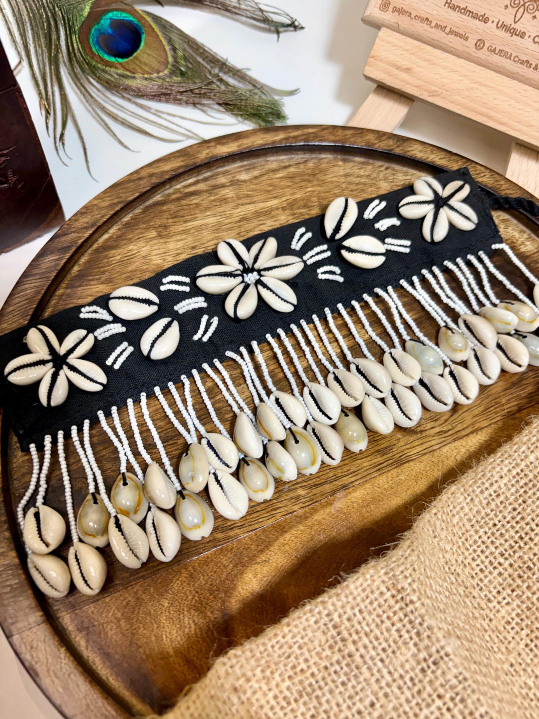 VTG Handmade African Kuba Cowrie Shell & Beaded Belt
Artisan Tribal Boho Waist Rare Vintage Kuba Cowrie Shell Belt, African Textile Art  main image 2