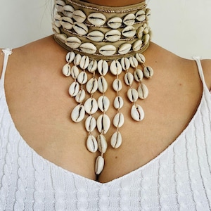 Handmade Cowrie Shell Necklace – African Boho Tribal Style Jewelry for Women, Festival, Beachwear Tribal Jewelry | Cowrie Shell Necklace